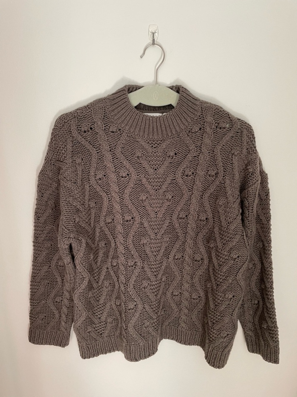 Crewneck Cable Knit Sweater - Taupe